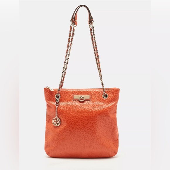DKNY Orange Leather Chain Shoulder Bag - Picture 1 of 16